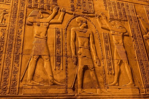 Egyptian drawings and hieroglyphs at the Temple of Kom Ombo