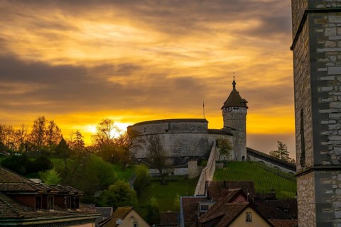 The Munot Castle of Schaffhausen in Sunrise in Switzerland