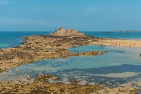 La Grande Plage du Sillon in the coastal town of Saint-Malo in French Brittany in the Ille-et-Vilaine department