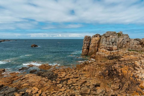 The beautiful coastline at low tide of Le Gouffre de Plougrescant
