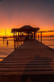 Beautiful sunset on a beach on Roatan Island. Honduras