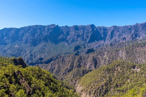 Views from the Mirador de los Roques on the La Cumbrecita mountain on the island of La Palma next to the Caldera de Taburiente