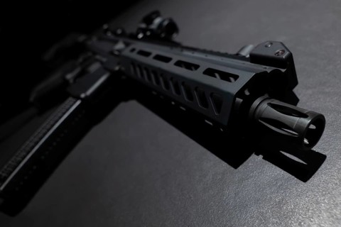 Modern Elegant Assault Rifle on Grey Background in Switzerland