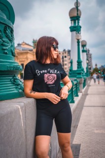 Lifestyle in the city. A young brunette with sunglasses