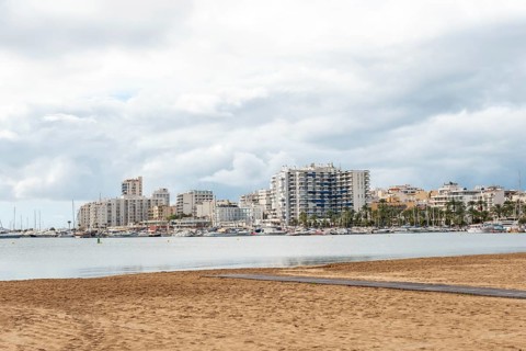 Arenal beach in the coastal town of San Antonio Abad