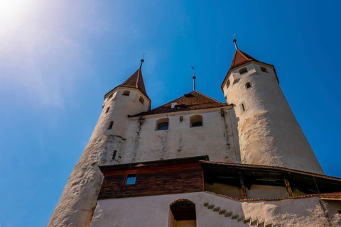 City of Thun with Castle and Sunlight and Blue Clear Sky in Bernese Oberland