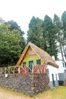 Traditional Madeiran house like those of Santana in the forest of Caldeirao Verde