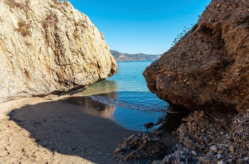 Small coves on Calahonda beach in the town of Nerja