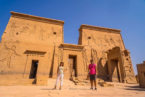 A couple of tourists at the Temple of Philae