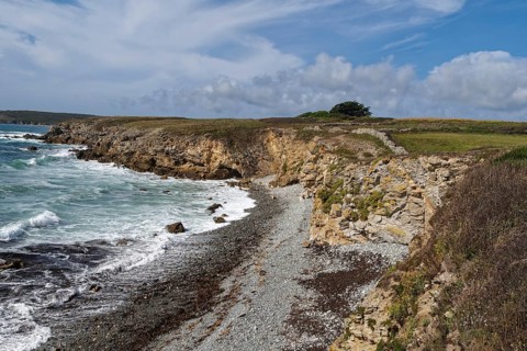 Rocky Atlantic coast at Pointe de Castel at the tip of Cap Sizun near Cleden-Cap-Sizun. Brittany