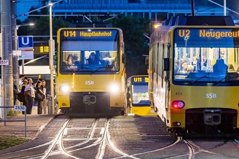 Stuttgart light rail in the evening