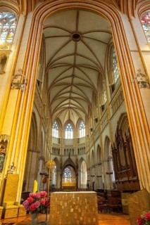 Interior of the Saint Corentin cathedral in the medieval village of Quimper in the Finisterre department. French Brittany