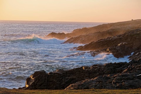 Evening atmosphere on the Cote Sauvage. The Wild Coast is a rocky coast in the west of the Quiberon peninsula in Brittany. Cores