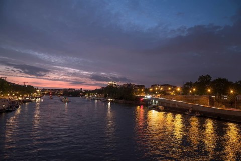 Evening view of the Seine from Pont Austerlitz