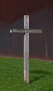 A memorial cross of the Sophiengemeinde commemorates collective graves with World War II bombing victims whose graves may not have been exhumed during reburial for the construction of the border forti...