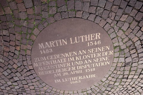 Memorial slab on Martin Luther with inscription and year 1518