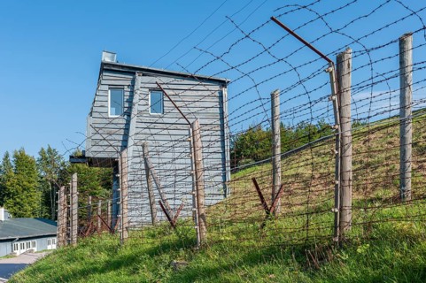Barbed wire enclosure and watchtower at the former Natzweiler-Struthof concentration camp