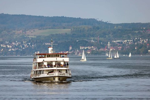 Excursion boat KARLSRUHE underway on Lake Constance
