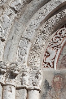 Columned porta with ornaments and figures