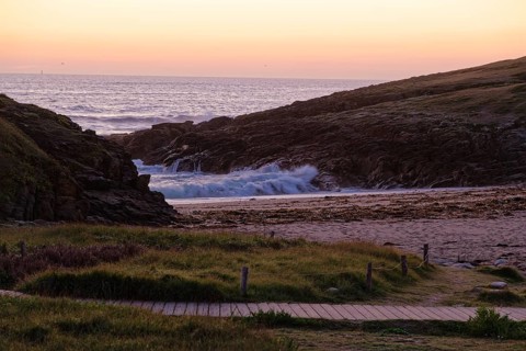 Evening atmosphere on the Cote Sauvage. The Wild Coast is a rocky coast in the west of the Quiberon peninsula in Brittany. Cores