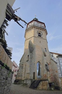 Historic baroque town tower built in 1614 and landmark