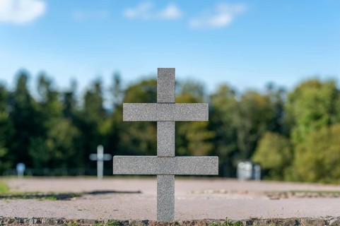 Cross of Lorraine or Patriarch's Cross in the former concentration camp Natzweiler-Struthof