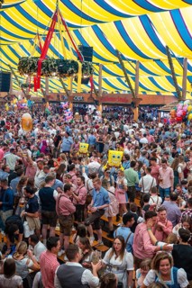 Beer tent full of drunken people