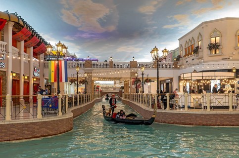 Gondola ride on indoor canal at Villaggio Mall