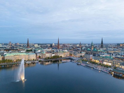 Aerial view Inner Alster Lake and Jungfernstieg