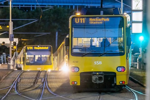 Stuttgart light rail in the evening