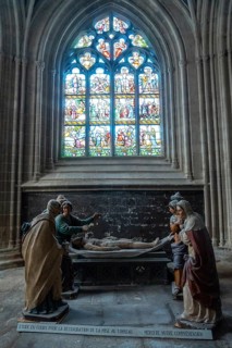 Sculptures inside the Saint Corentin cathedral in the medieval town of Quimper in the Finisterre department. French Brittany
