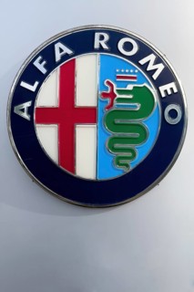 Logo of the Italian car manufacturer Alfa Romeo with elements of the coat of arms of Milan