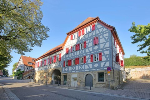Half-timbered house and media library
