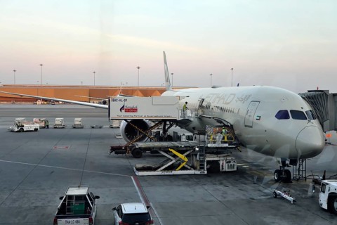 Dreamliner Boeing 787 Etihad Airways at the gate