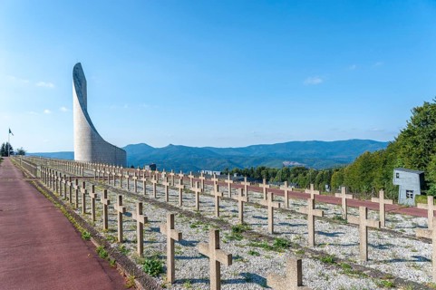 Former concentration camp Natzweiler-Struthof with the memorial Lighthouse of Remembrance