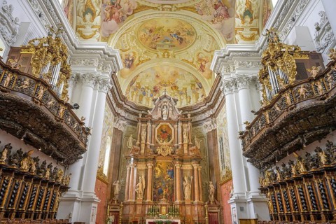 View of the altar in the Baroque church of the Augustinian Canons Regular Monastery of St. Florian