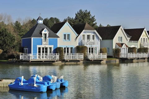 Colourful houses in the Belle Dune Holiday Village at Fort-Mahon-Plage