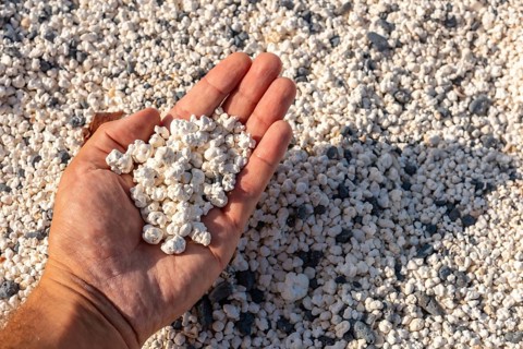 Detail of the stones of Popcorn Beach near the town of Corralejo