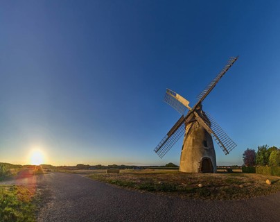 Windmill Auf der Hoechte at sunset is part of the Westphalian Mill Road and is located in Hille