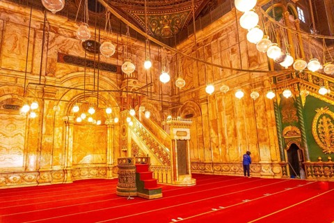 Beautiful decorated interior of the Alabaster Mosque in the city of Cairo in the Egyptian capital. Africa