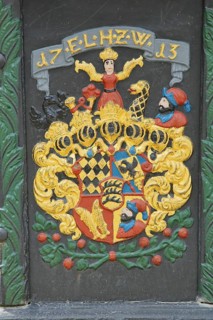 Wuerttemberg coat of arms with initials Eberhard Ludwig and year on the abbey fountain built in 1713