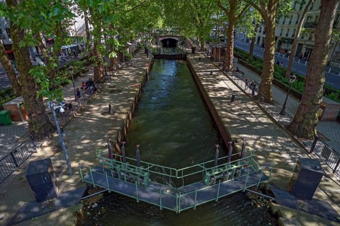 View of the Canal Saint-Martin with locks