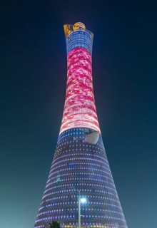 Illuminated Torch Tower aka Aspire Tower by night