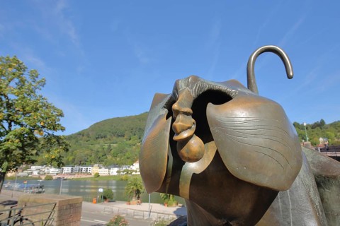 Sculpture Heidelberg Bridge Monkey by Gernot Rumpf 1977