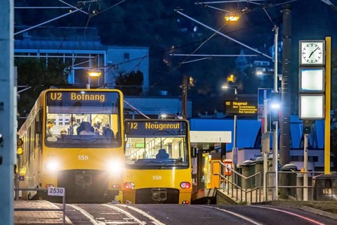 Stuttgart light rail in the evening