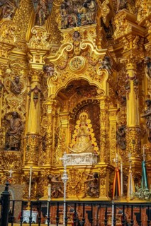 Detail of the interior of the church and the virgin in the sanctuary of El Rocio. Huelva. Andalusia