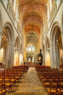 Interior of the Saint Corentin cathedral in the medieval village of Quimper in the Finisterre department. French Brittany