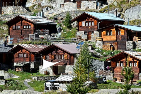 Swiss chalets in the hamlet of Gletscheralp near Blatten