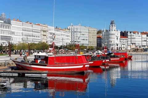 Harbour and promenade in the historic city centre of La Coruna