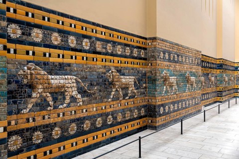 Entrance to the Ishtar Gate of Babylon in the Pergamon Museum Berlin Germany